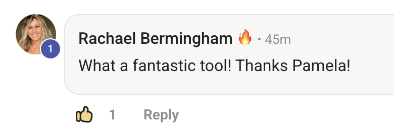 Testimonial from Rachael: What a fantastic tool. Thanks Pamela.